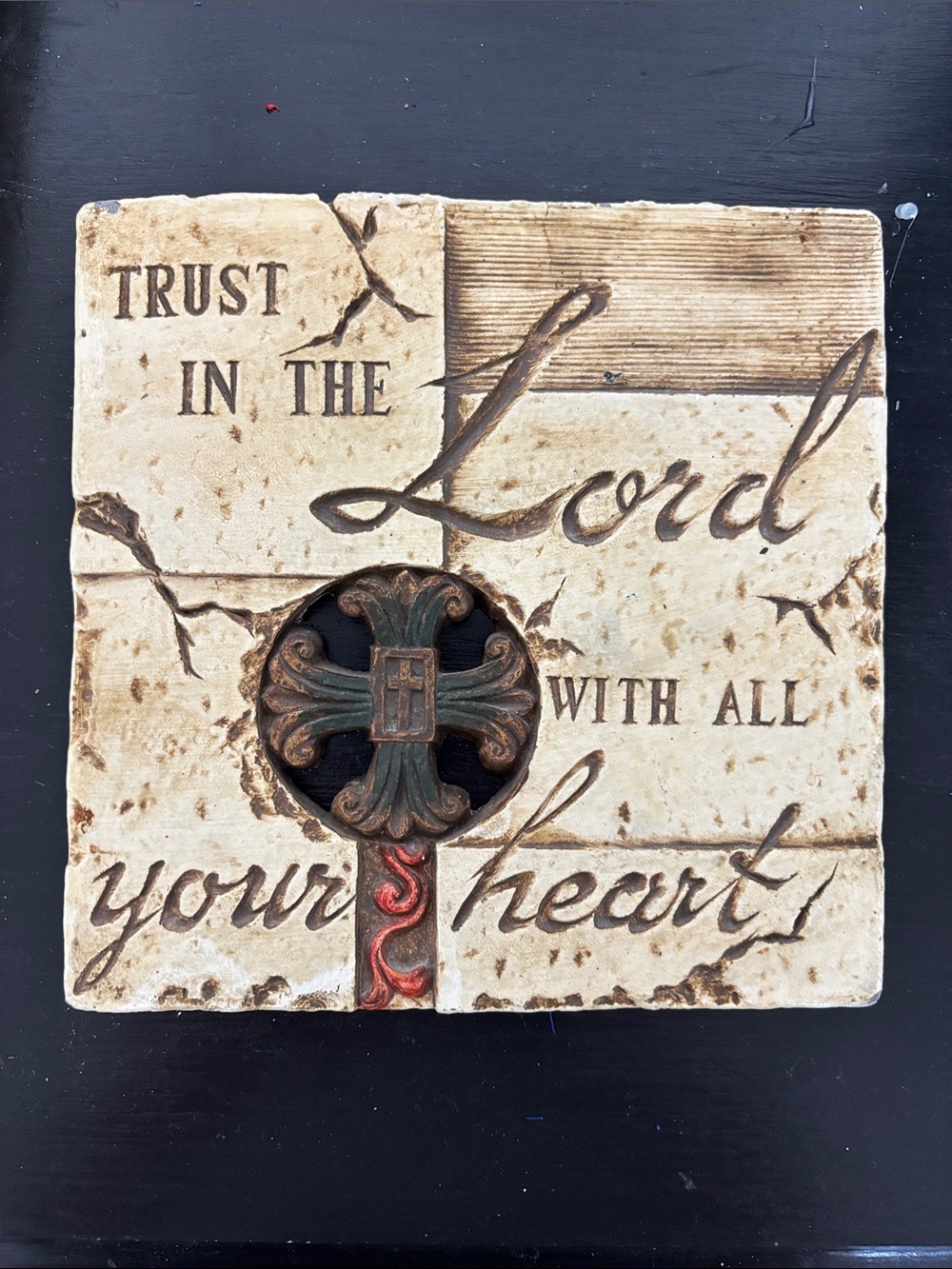 Faith Wall Plaque "Trust in the Lord" - Cream with Bronze Cross Accent